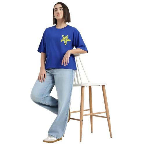 United Colors of Benetton Round Neck Solid T-Shirt (Size : L) - 26P3J68U1010I19R Blue