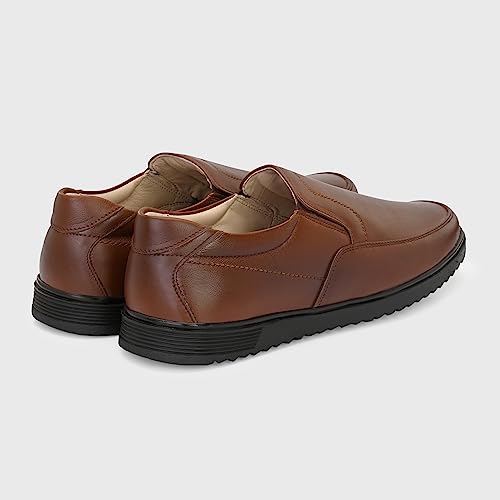 Blue Leather By Centrino Slip-On Men's Formal Shoe | Stylish with Soft Cushioned Insole | Trendy Non Lace-Up Design | Durable Leather with Anti-Skid Sole | Perfect for Formal Wear_3930-2_Brown_9