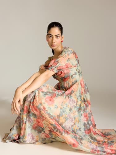 Label RITU KUMAR Mint Rosie-Pixie Short Sleeves Floral Long Dress