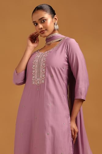 Soch Womens Purple Roman Silk Floral Salwar Suit With Stone Work