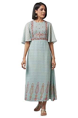 W for Woman Women's Georgette Harbour Green Asymmetric Dress Floor Length (22FEW16071-116585 S)