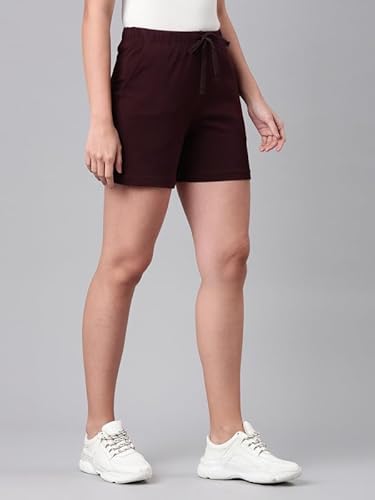 GO COLORS Women Solid Dark Wine Mid Rise Casual Shorts