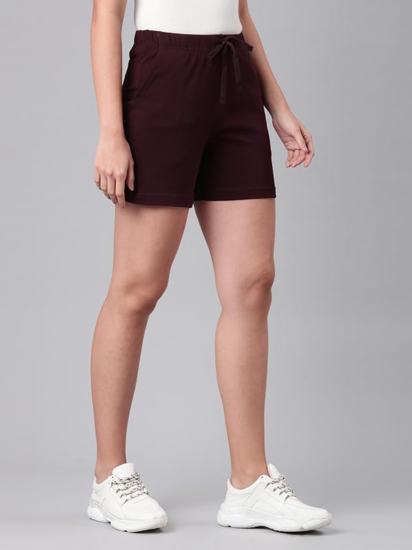 GO COLORS Women Solid Dark Wine Mid Rise Casual Shorts