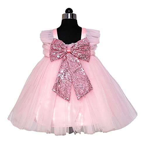 PINK WINGS Baby Girl Net Tulle Knee Length Tutu Frock with Headband (3-4 Years, Pink)