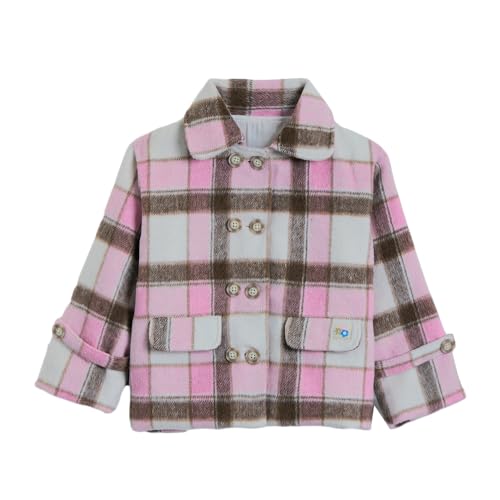 Hopscotch Girls Full Sleeves Pink Plaid Fleece Jacket For Ages(12-24 Months)