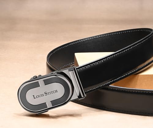 LOUIS STITCH Premium VT Leather Men's Auto Lock Belt | No Holes Belts for Men | Leather Belt for Gents (LSBE-SY-ALJB32-ALGB)