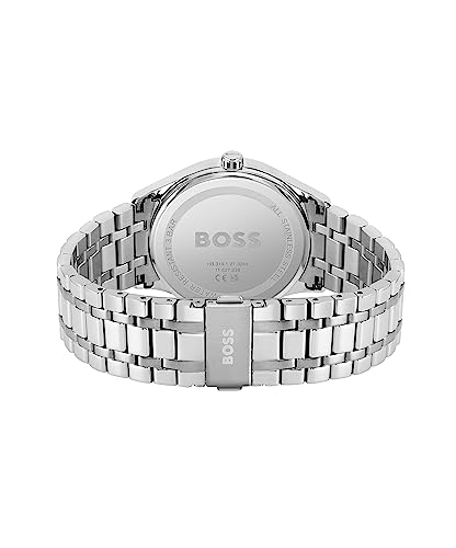 BOSS Hugo Stainless Steel Commissioner Analog Black Dial Men Watch-1513833, Silver Band