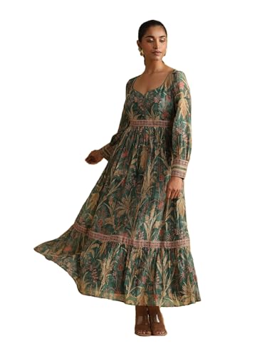 Ritu Kumar Green Botanical Print Chanderi Dress