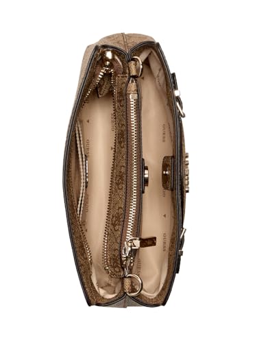 GUESS Latte Logo Printed Katya Top Zip Crossbody Bag