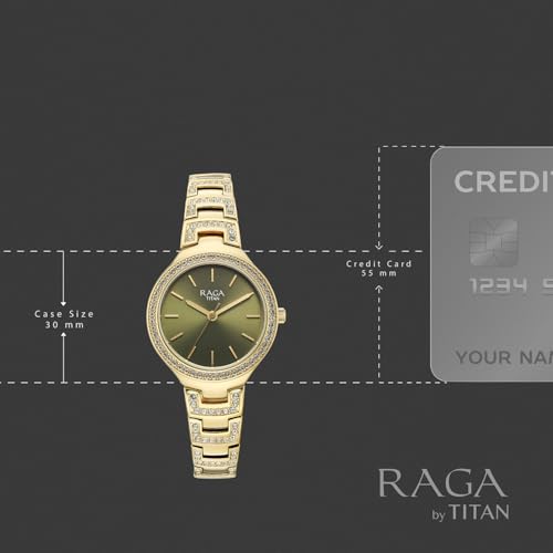 Titan Raga Spotlight with Quartz Analog Green Dial Gold Brass Strap Watch for Women - 95428YM01