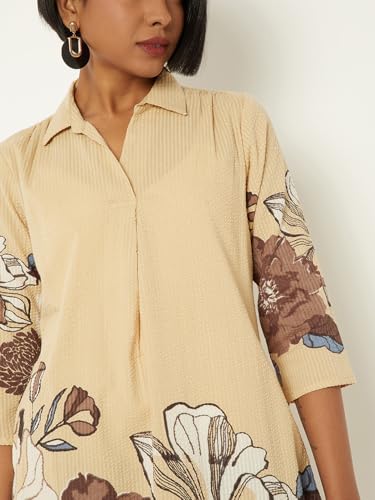 Max Women Floral Print A-line Kurta(Beige_L)