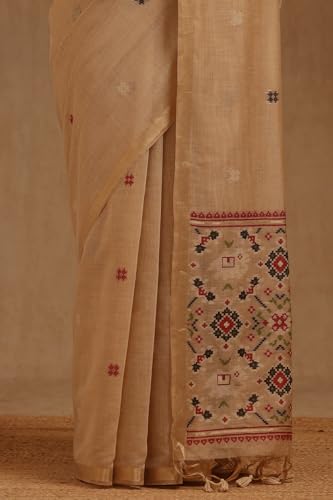 Soch Womens Beige Chanderi Patola Woven Saree