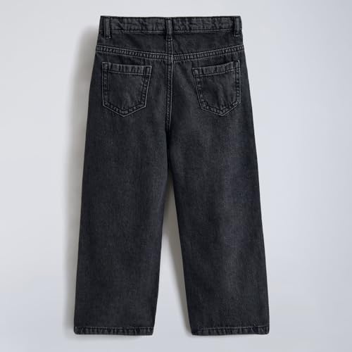 Hopscotch Girls Cut & Sew Heart Panel Cotton Jeans in Black Color for Age (4-5 Years)