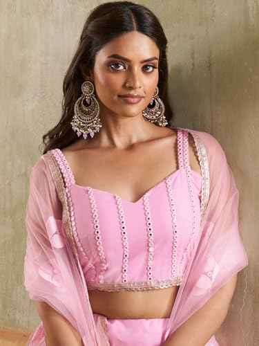Zeel Clothing Women's Thread Sequins Work Embroidery Soft Net Lehenga Choli with Dupatta (NFH-2208-Pink-Women-Lehenga-Choli-Latest; Free Size)