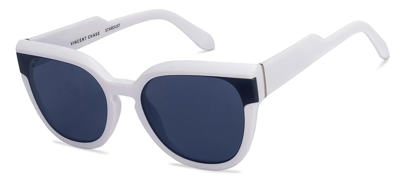 VINCENT CHASE EYEWEAR Vincent Chase By Lenskart | White-Blue Full Rim Cateye | Stardust | Branded Latest And Stylish Sunglasses | Polarized And 100% Uv Protected | For Women | Large | Vc S16930