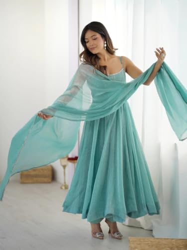 Leeli Peeri Designer Women's Crunchy Silk Solid Anarkali Kurta Set With Dupatta