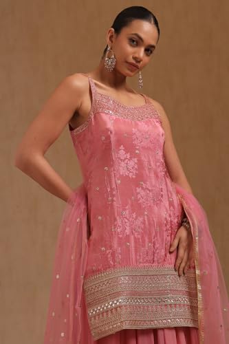 Soch Womens Pink Tissue Suit Set With Sequins