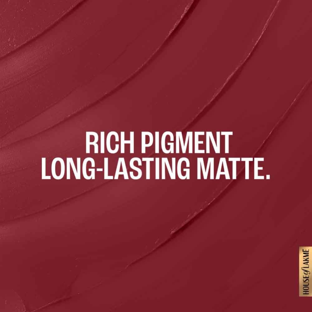 Lakme Forever Matte Lipstick, Waterproof, Non Drying, Creamy Matte Bullet Lipstick Made With French Rose Oil Extracts, Burgundy Bloom, 4.5g