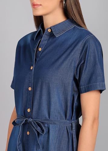 Gaucha Casual Wear Short Length Cotton Denim Dark Blue Short Dress for Women & Girls