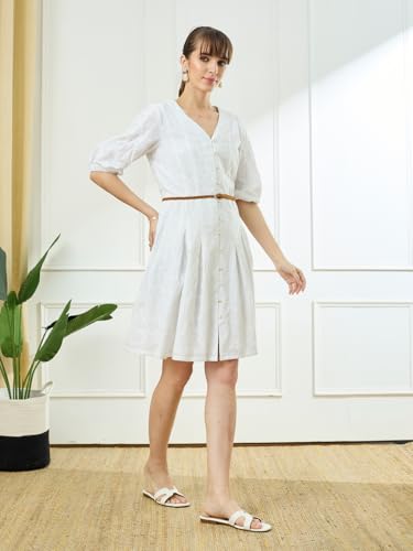 Latin Quarters Women's White Half Sleeves V-Neck Casual Embroidery Dress_XL