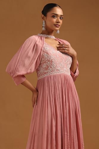 Soch Womens Blush Pink Chinon Floral Gown with Cutdana