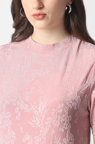 Women Pink Textured Formal Round Neck Top