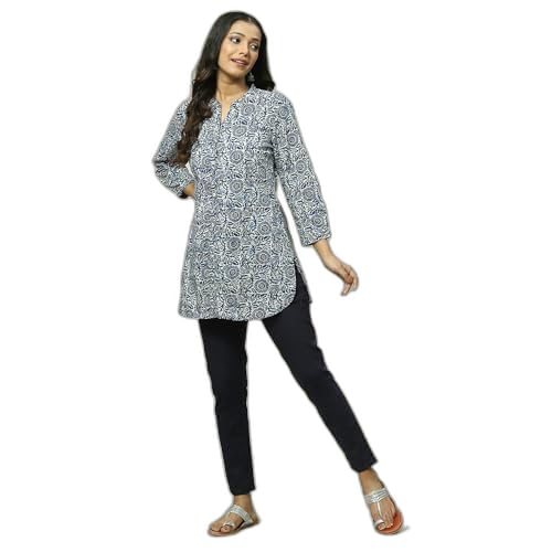 Rangriti Women's Regular Fit Blouse (RMMINDIETO18337SS23INDG_Blue