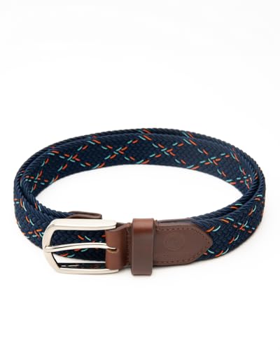 Bacca Bucci Infinite Stretch Belt Versatile, Elegant & Custom-Fit for Every Waist Navy with Yellow Striped
