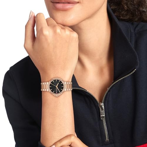 Tommy Hilfiger Lori Quartz Analog with Black Dial Gold Stainless Steel Strap Watch for Women - TH1782780