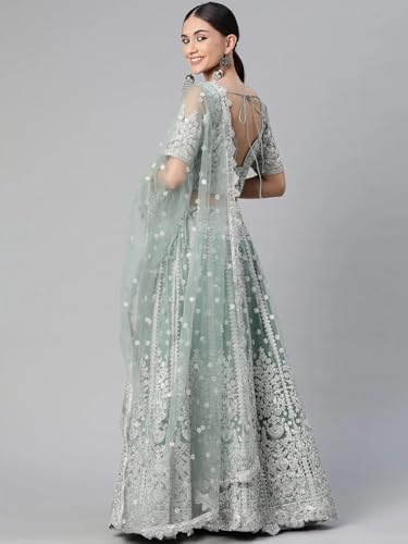 Zeel Clothing Women's Zari Sequins Embroidered Work Soft Net Lehenga Choli With Dupatta (6013-Pista-Women-Lehenga-Choli; Free size) (Pista)
