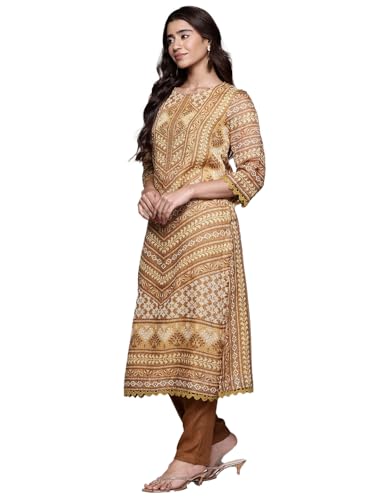 Aarke Ritu Kumar Khaki Swarnam 3/4th Sleeve Kurta With Pant And Dupatta