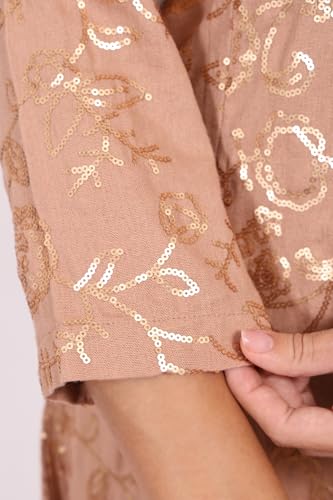 W for Woman Brown Floral Printed Sequins A-line Rayon Kurta with Flared Pants Set - (WS13702-401065-3XL)