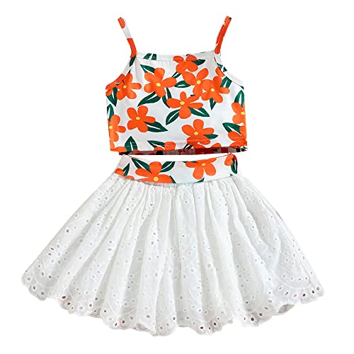 Hopscotch Polyester Girls Floral Print Slim Fit Blouseskirt Set In Orange Color For Ages 1-2 Year