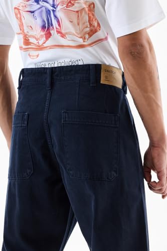 SNITCH Men Jeans | Baggy Fit Relaxed Style with Turned-Up Hem & Mid Rise | 100% Cotton Woven Fabric for Casual & Street Wear |Navy