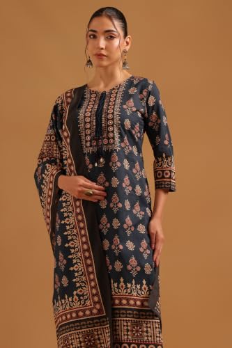 Soch Womens Blue Cotton Ethnic Motifs Printed Salwar Suit