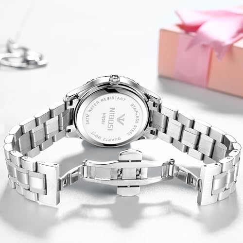 NIBOSI Women Watches Analogue Wrist Watches Watches for Women's & Girls&Miss&Ladies Rose Gold Dial Watch with Stylish Diamond （Rose Gold Silver）