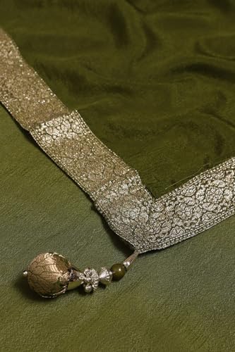Soch Womens Olive Brocade Woven Design Ghagra Choli With Cutdana