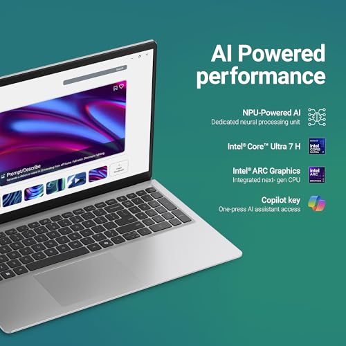 Dell 15 Ai Powered Laptop, Intel Core Ultra 7 255H, 16GB DDR5 RAM, 512GB SSD, 15.6" FHD Anti-Glare Display, Intel Arc Graphics, Backlit Keyboard, Dedicated Copilot Key, Silver, Win11 Home + MSO H&S'24