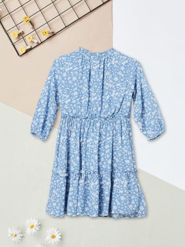 Max Girls Floral Print Tiered Dress (Blue_14-16 Y)