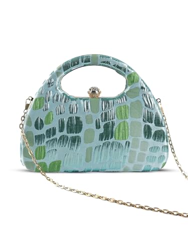 THE TAN CLAN Coral Arc Clutch Bag for Women | Structured Arc-Shape Evening Bag | Green Colour | Party & Wedding Clutch Purse