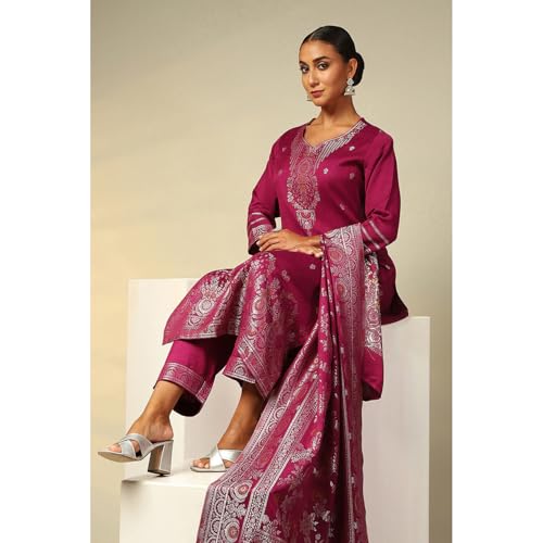 Rangriti Women's Acrylic Kurta Set (WNTRWR19626AW24PHLSA_Phalsa