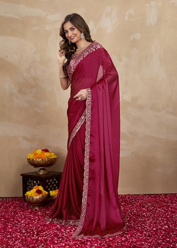 TRENDMALLS Women's Rangoli Silk Embroidery Border Saree with Blouse Piece (K998-Purple)