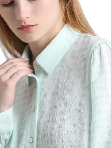 ONLY Women Self Design Polyester Regular Fit Green Shirt