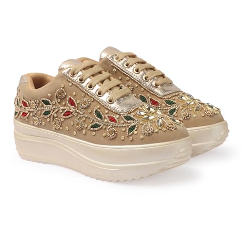 LENSBURY Women Hand Embroidery Wedding Party Bridal Sneakers 4032GL-38 Gold