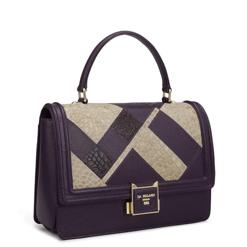 Da Milano Leather Satchel Bag for Women - Purple & Frost