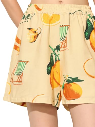 ONLY Women's Abstract Regular Fit Mid-Rise Yellow Shorts