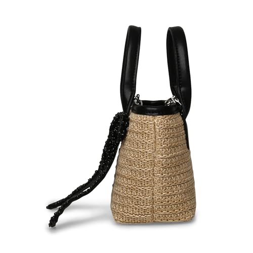 Steve Madden Women's Steve Madden Boww Mini Straw Top Handle W/Bow, Black Multi, One Size
