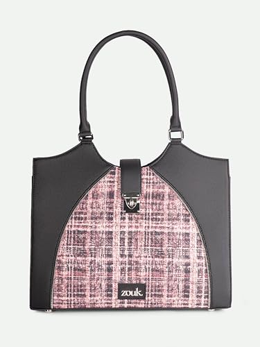 ZOUK Harriet Office Bag for Women – Stylish Vegan Leather Laptop Bag with Buckle Detailing | Formal Work Bag with iPad Compartment, Multiple Pockets & Water-Resistant Lining | Cashmere Noir (Pink)