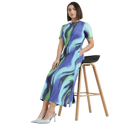 United Colors of Benetton Round Neck Swirl Print Dress (Size : XS) - 26P3099W3950I902 Multicolour