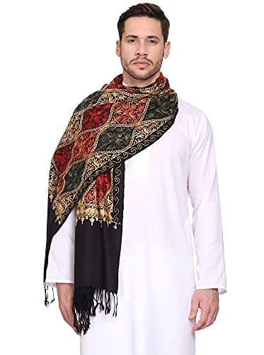 Weavers Villa Men's Matka Embroided Cashmilon Gents Shawls, Stoles, Muffler for Men, 70cm x 200cm